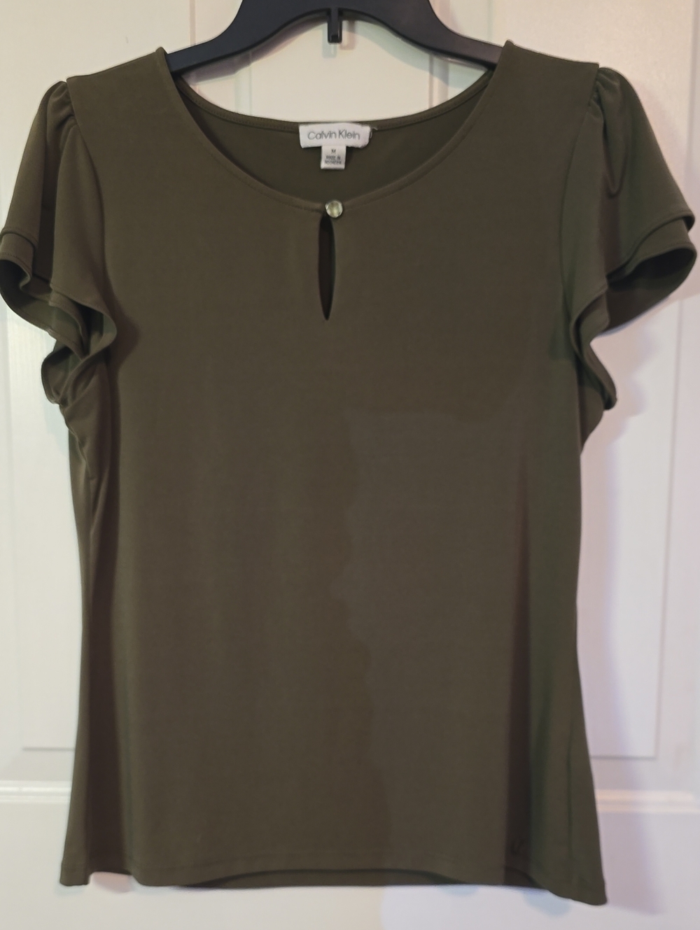 Calvin Klein Olive Short Sleeve Keyhole Top